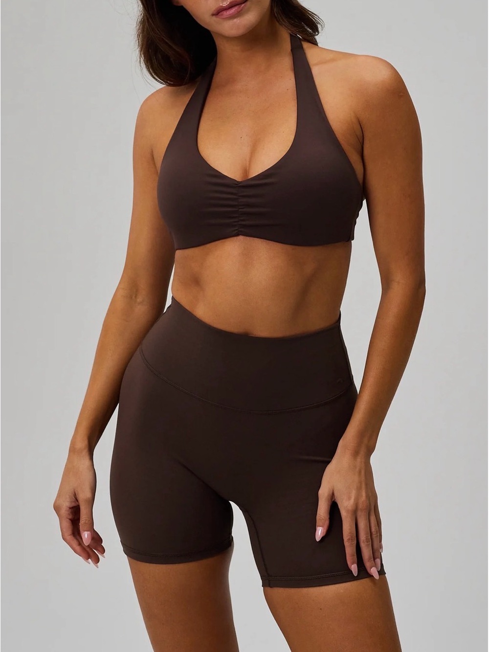 Exercere Scrunch Halter Bra Sports Bra Pecan Brown NWT Size S Pilates